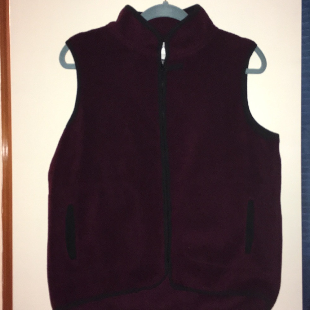 Cranberry vest with black trim